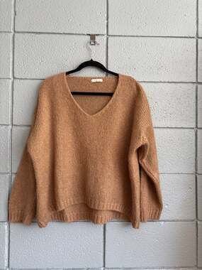 Why Not Mohair Blend V-Neck Chunky Knit Sweater O/S